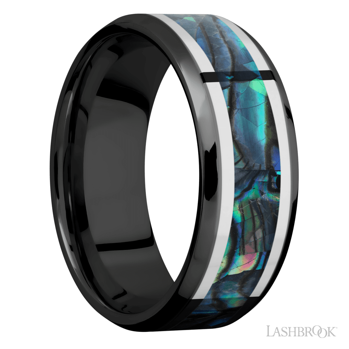 Lashbrook Male Marriage Band with Sterling Silver Inlay and Abalone - Diamonds By Rothschild
