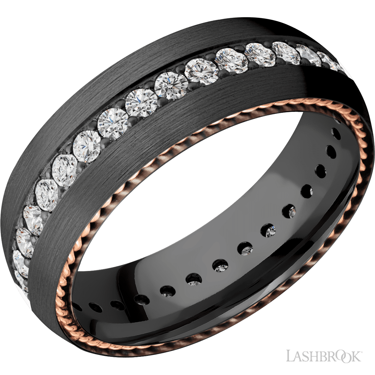 Lashbrook Male Marriage Ring with 14K Rose Gold Inlay & Diamonds - Diamonds By Rothschild