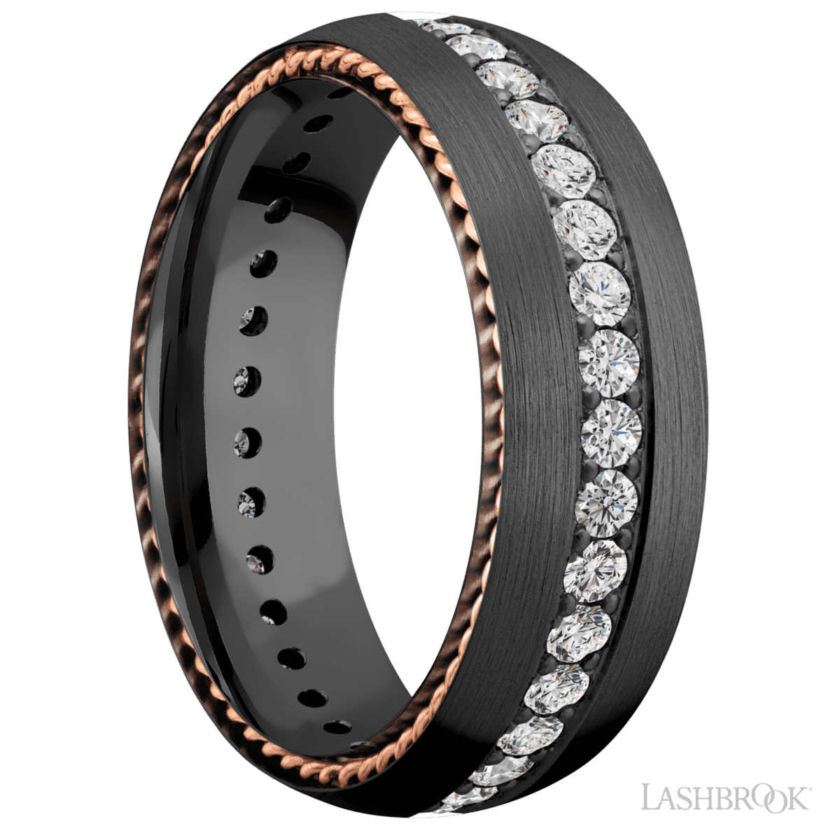 Lashbrook Male Marriage Ring with 14K Rose Gold Inlay & Diamonds - Diamonds By Rothschild