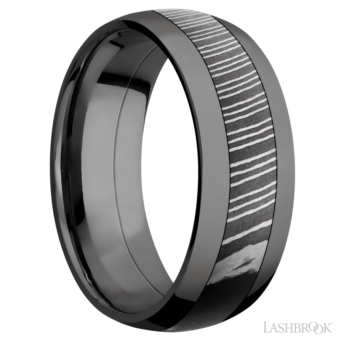 Lashbrook Male Marriage Ring with Polish Finish and Damascus Inlay - Diamonds By Rothschild