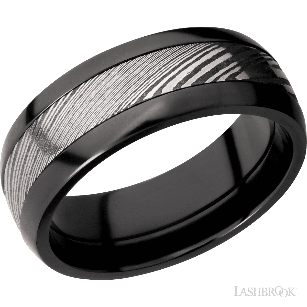 Lashbrook Male Marriage Ring with Polish Finish and Damascus Inlay - Diamonds By Rothschild