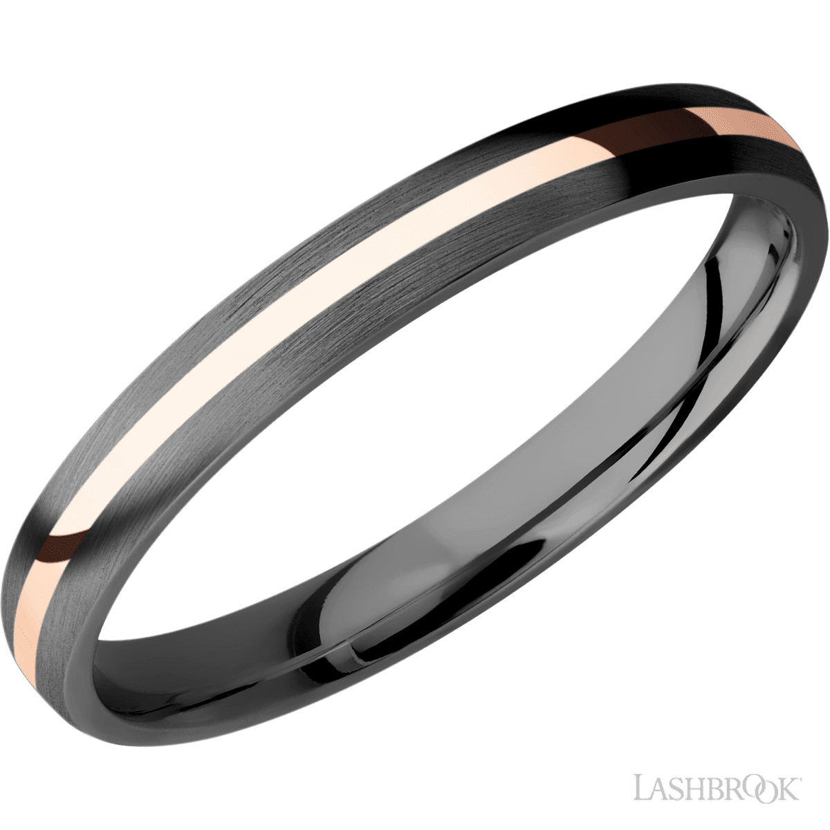 Lashbrook Male Marriage Ring with Satin Finish and 14K Rose Gold Inlay - Diamonds By Rothschild
