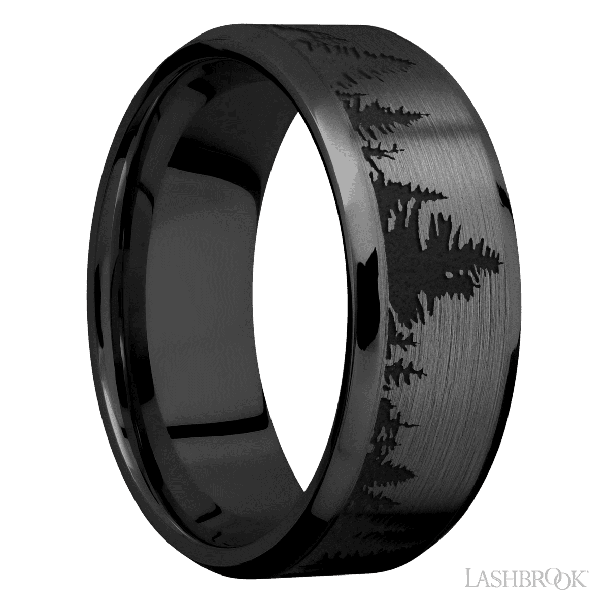 Lashbrook Male Marriage Ring with Satin Finish and Trees Pattern - Diamonds By Rothschild