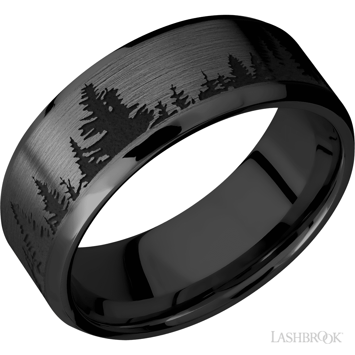 Lashbrook Male Marriage Ring with Satin Finish and Trees Pattern - Diamonds By Rothschild