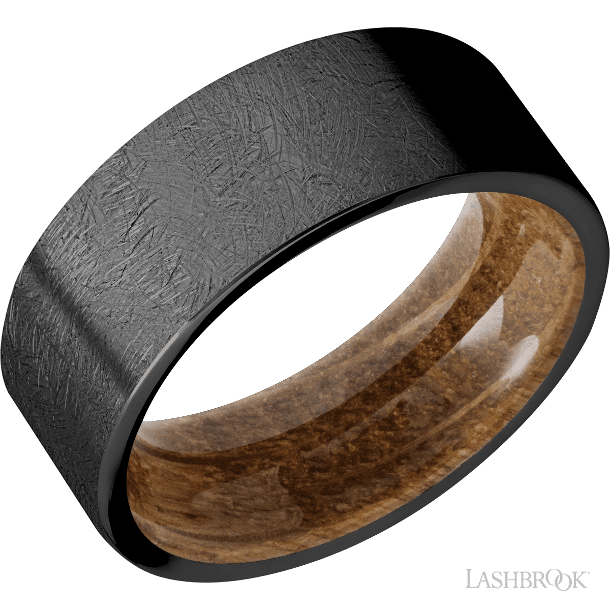 Lashbrook Male Wedding Band With Distressed Finish and Whiskey Barrel - Diamonds By Rothschild