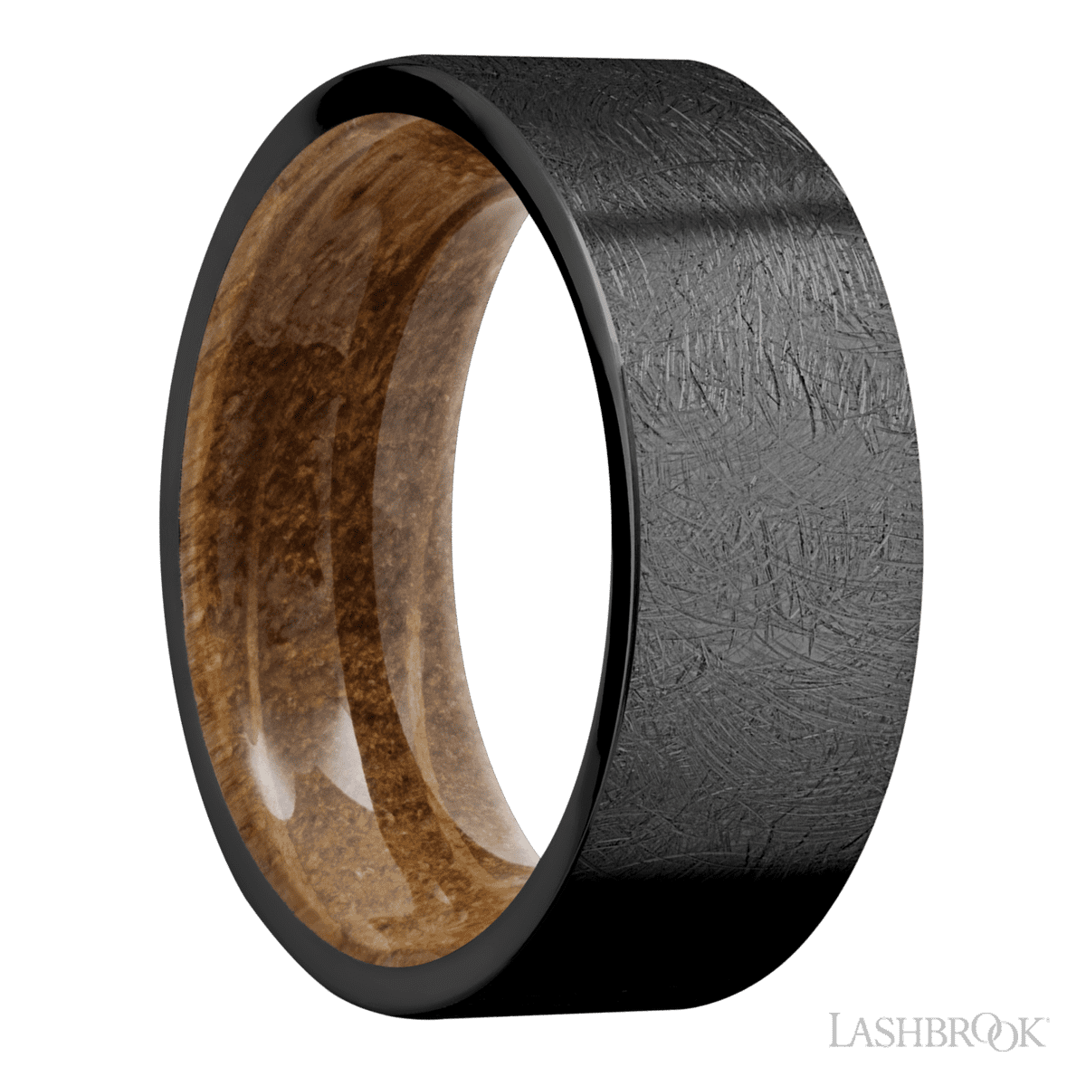 Lashbrook Male Wedding Band With Distressed Finish and Whiskey Barrel - Diamonds By Rothschild