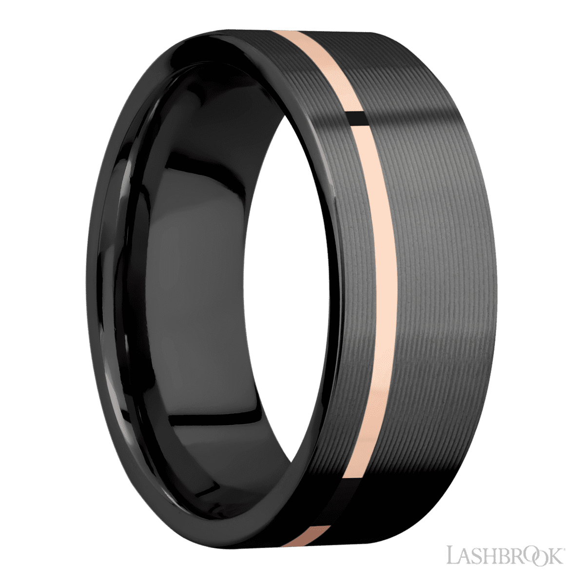 Lashbrook Male Wedding Band with Machine Finish, 14K Rose Gold Inlay - Diamonds By Rothschild