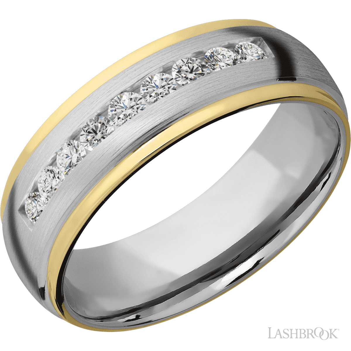 Lashbrook Male Wedding Band With Yellow Gold Inlay & Beaded Diamonds - Diamonds By Rothschild