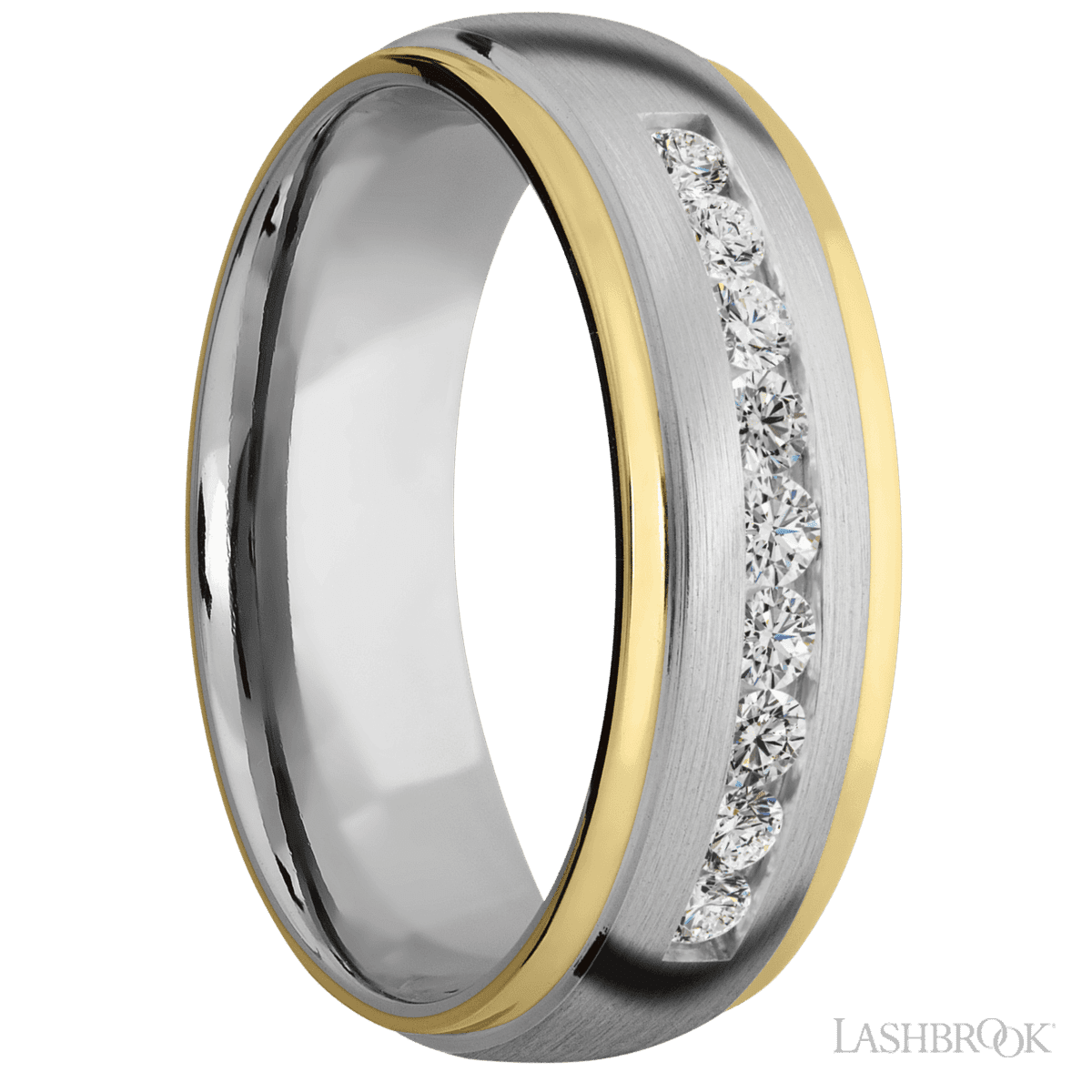 Lashbrook Male Wedding Band With Yellow Gold Inlay & Beaded Diamonds - Diamonds By Rothschild