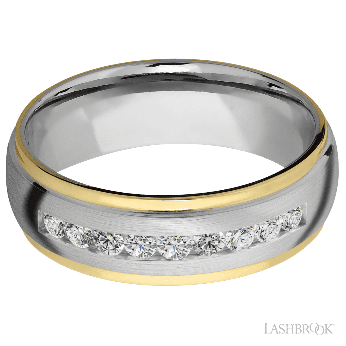 Lashbrook Male Wedding Band With Yellow Gold Inlay & Beaded Diamonds - Diamonds By Rothschild