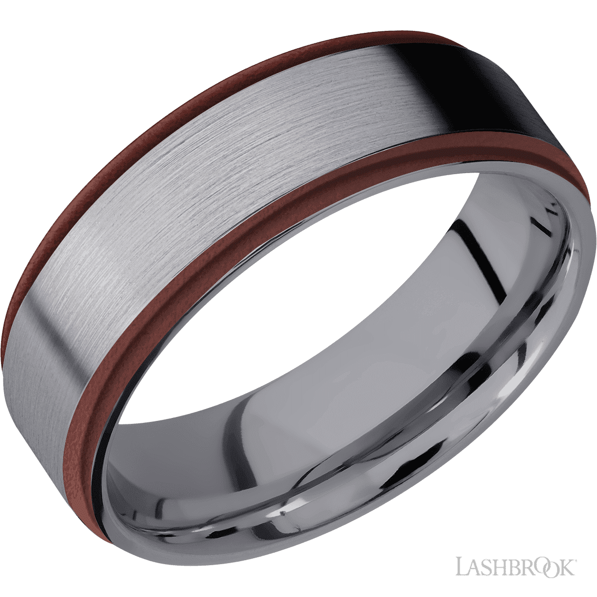 Lashbrook Marriage Ring For Him with Satin Finish and Crimson Inlay - Diamonds By Rothschild