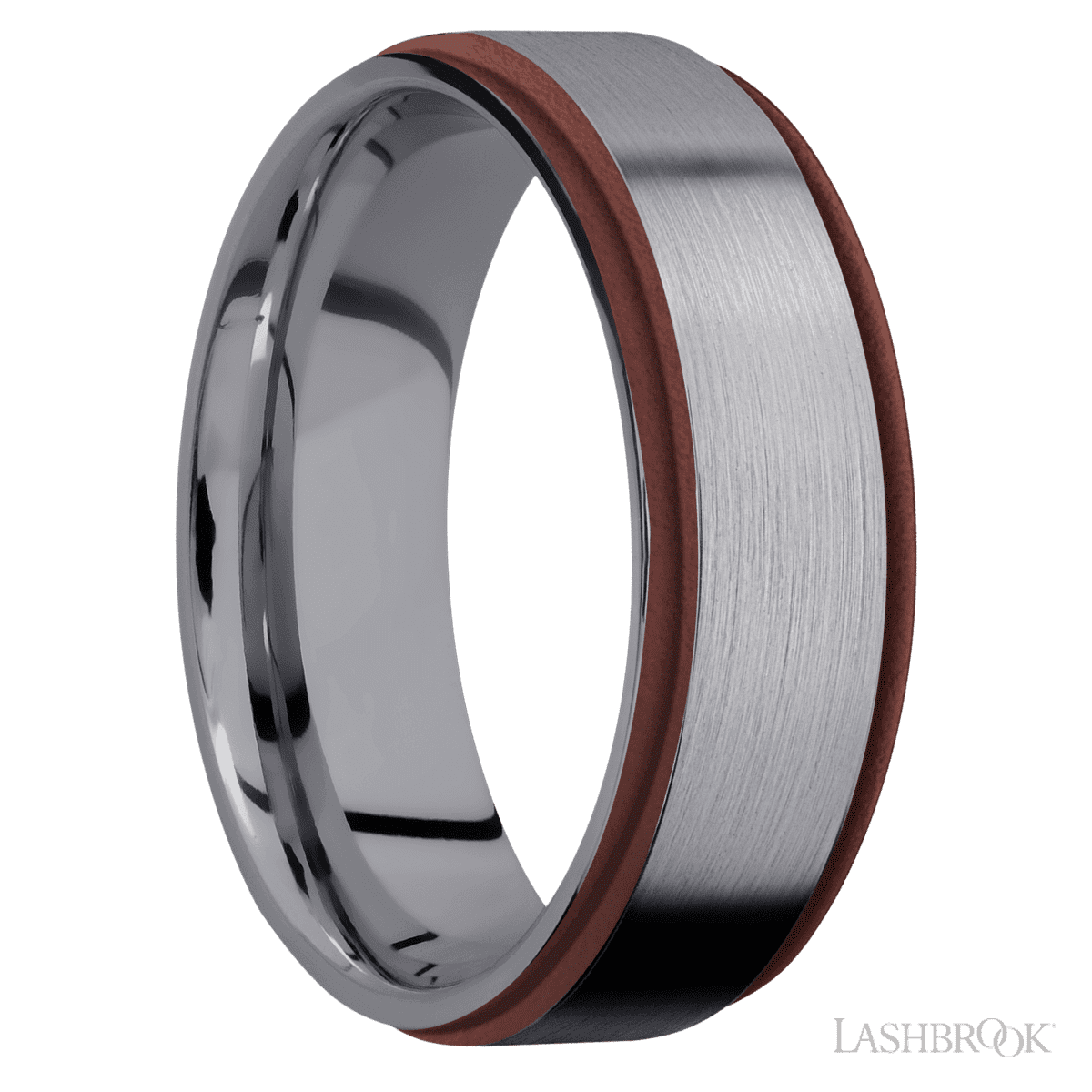 Lashbrook Marriage Ring For Him with Satin Finish and Crimson Inlay - Diamonds By Rothschild