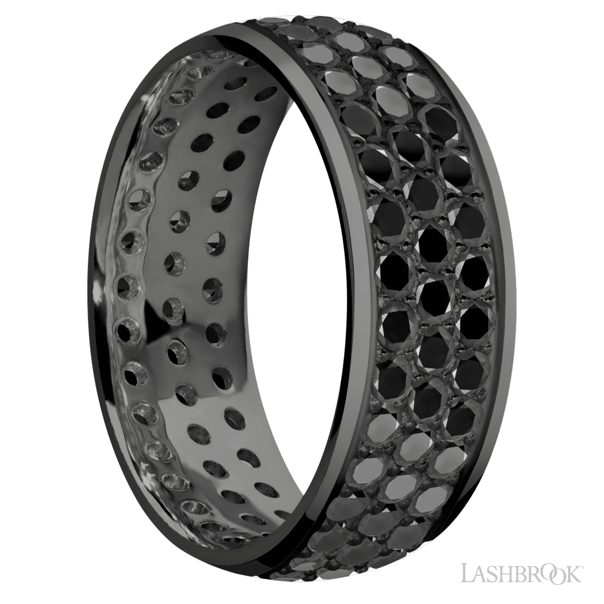 Lashbrook Men's Wedding Black Band With 3 Row Beaded Setting - Diamonds By Rothschild