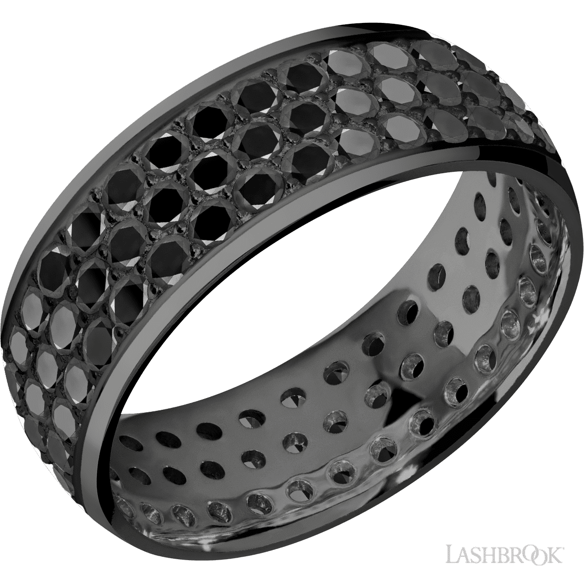 Lashbrook Men's Wedding Black Band With 3 Row Beaded Setting - Diamonds By Rothschild
