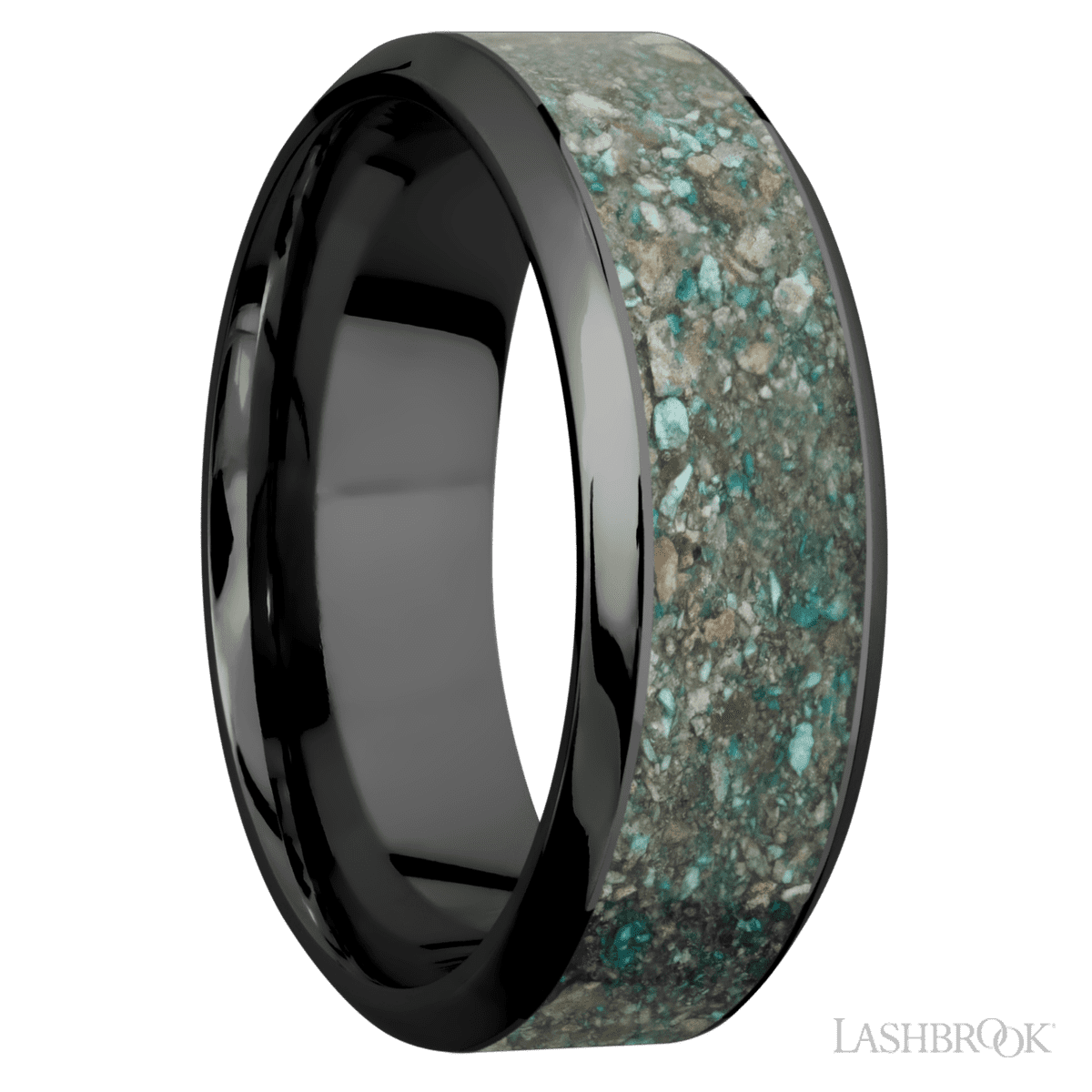 Lashbrook Men's Wedding Ring with Polish Finish and Ocean Jasper Inlay - Diamonds By Rothschild