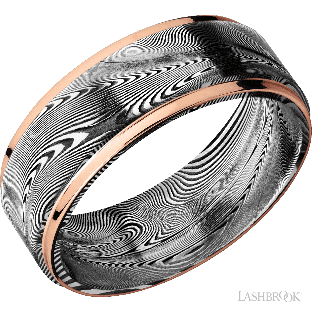 Lashbrook Tightweave Male Wedding Ring - Acid Finish & Rose Gold Inlay - Diamonds By Rothschild