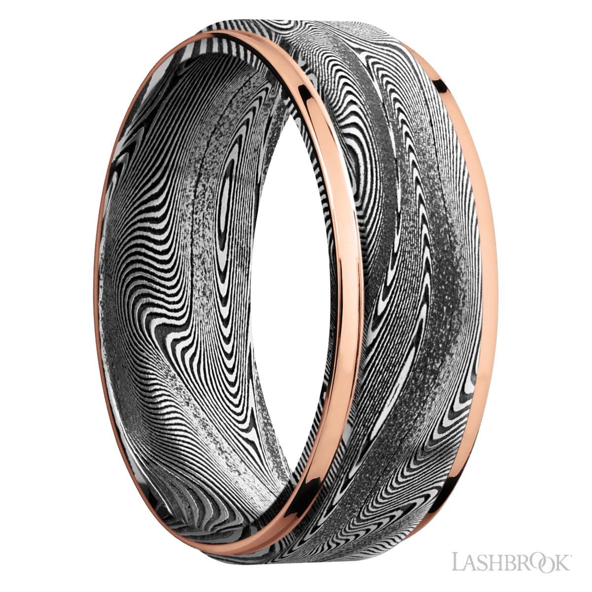 Lashbrook Tightweave Male Wedding Ring - Acid Finish & Rose Gold Inlay - Diamonds By Rothschild