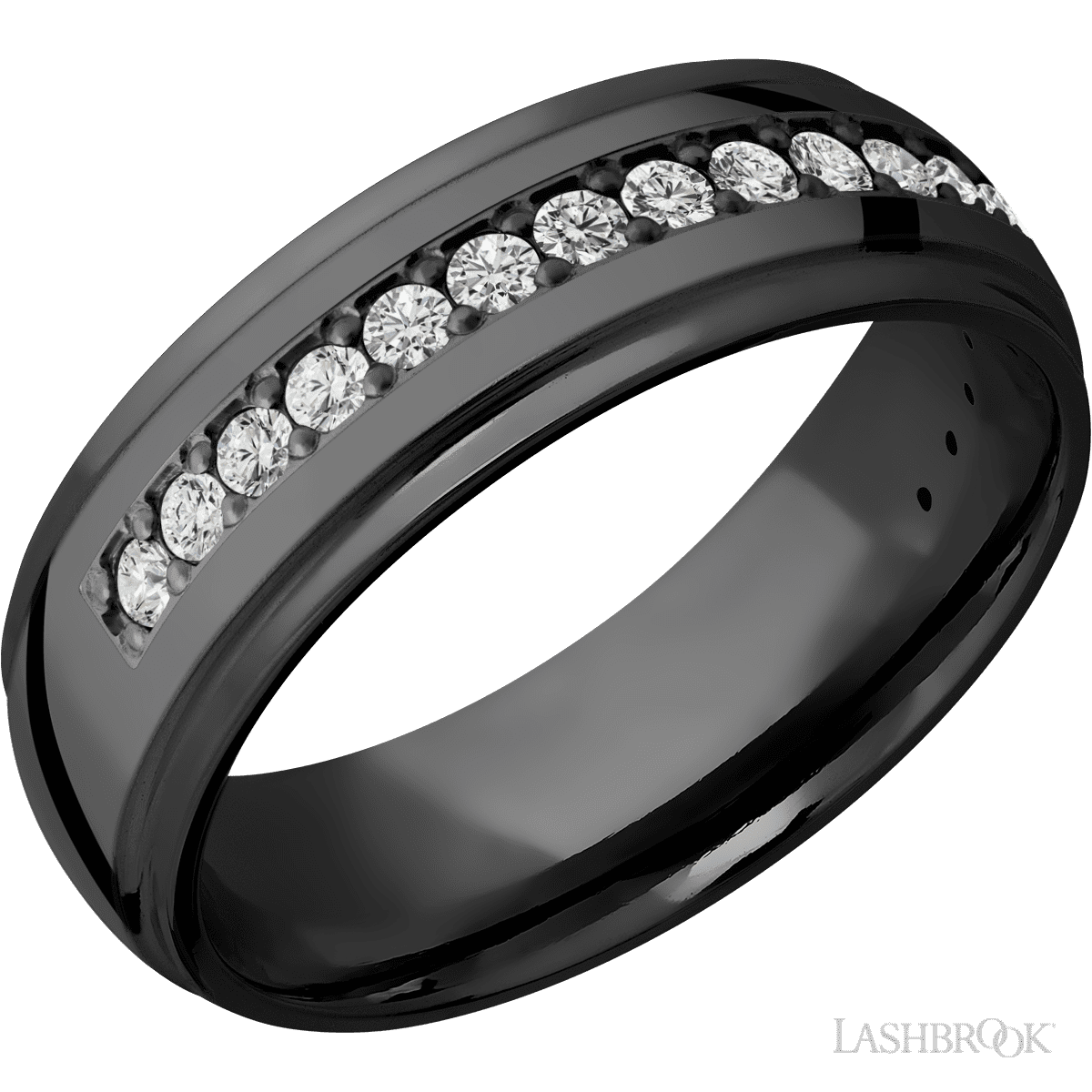 Lashbrook Wedding Band For Him With Beaded Diamonds & Polish Finish - Diamonds By Rothschild