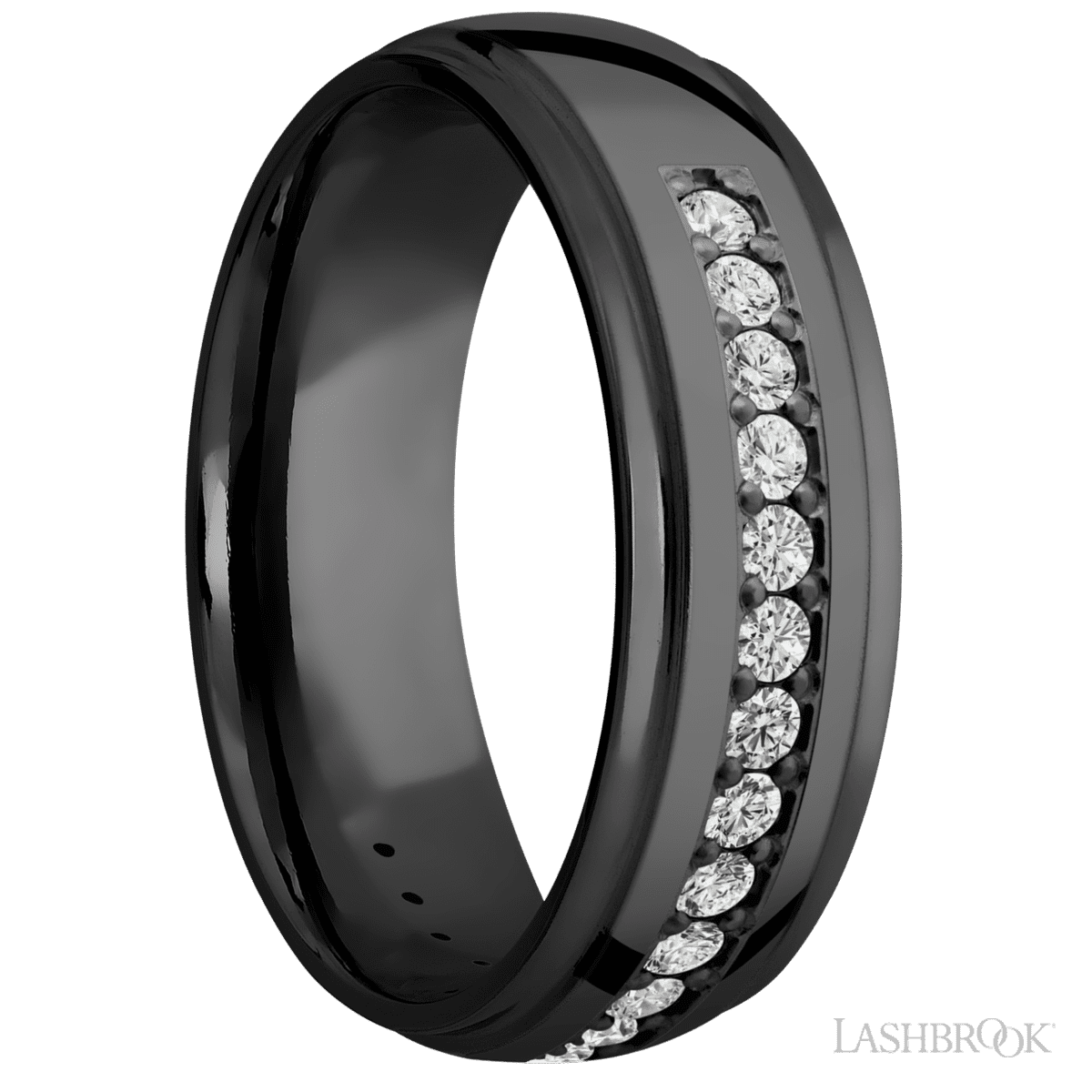 Lashbrook Wedding Band For Him With Beaded Diamonds & Polish Finish - Diamonds By Rothschild