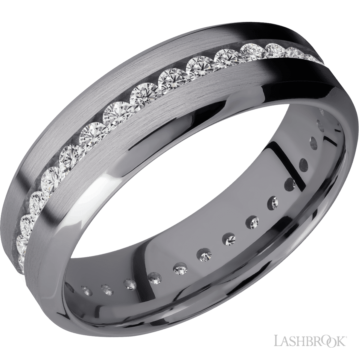 Lashbrook Wedding Band For Him With Channel Diamonds & Satin Finish - Diamonds By Rothschild