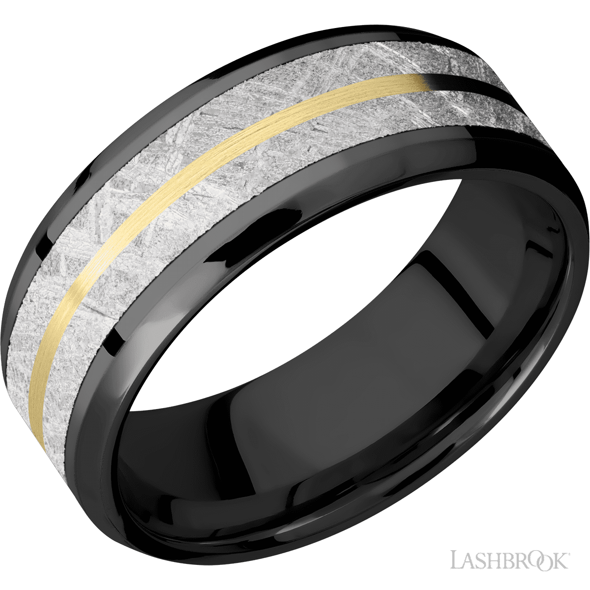 Lashbrook Wedding Band For Him with Meteorite, 14K Yellow Gold Inlay - Diamonds By Rothschild