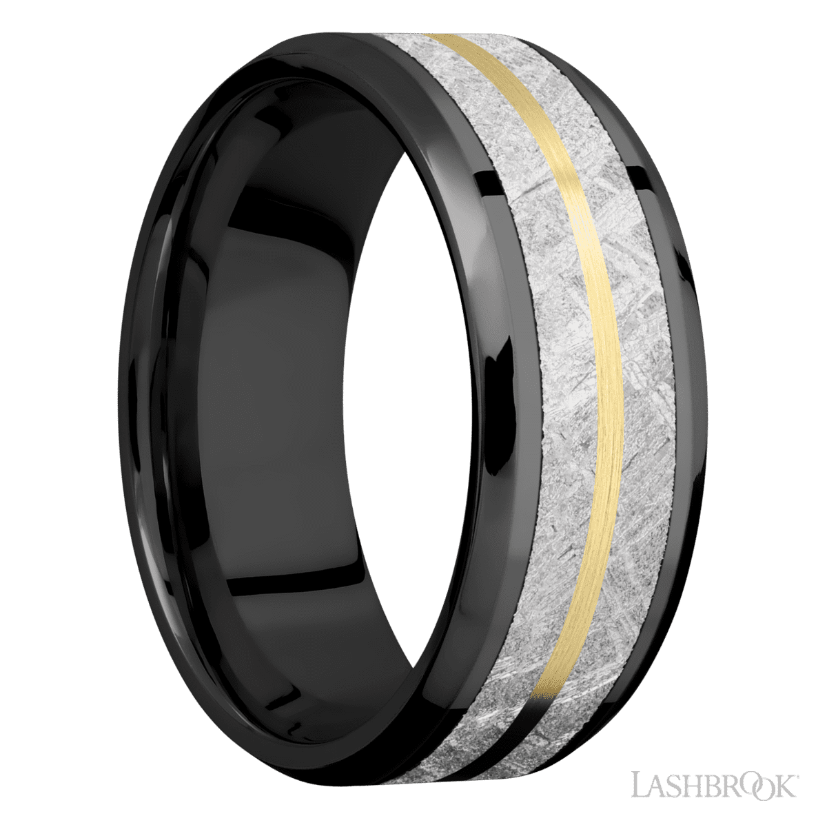 Lashbrook Wedding Band For Him with Meteorite, 14K Yellow Gold Inlay - Diamonds By Rothschild