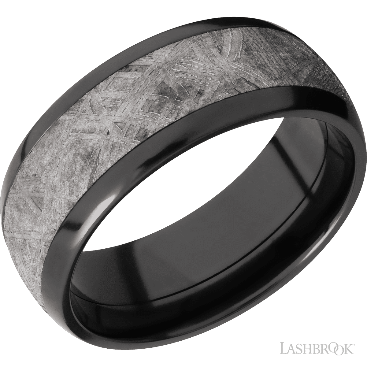 Lashbrook Wedding Ring For Him with Polish Finish and Meteorite Inlay - Diamonds By Rothschild