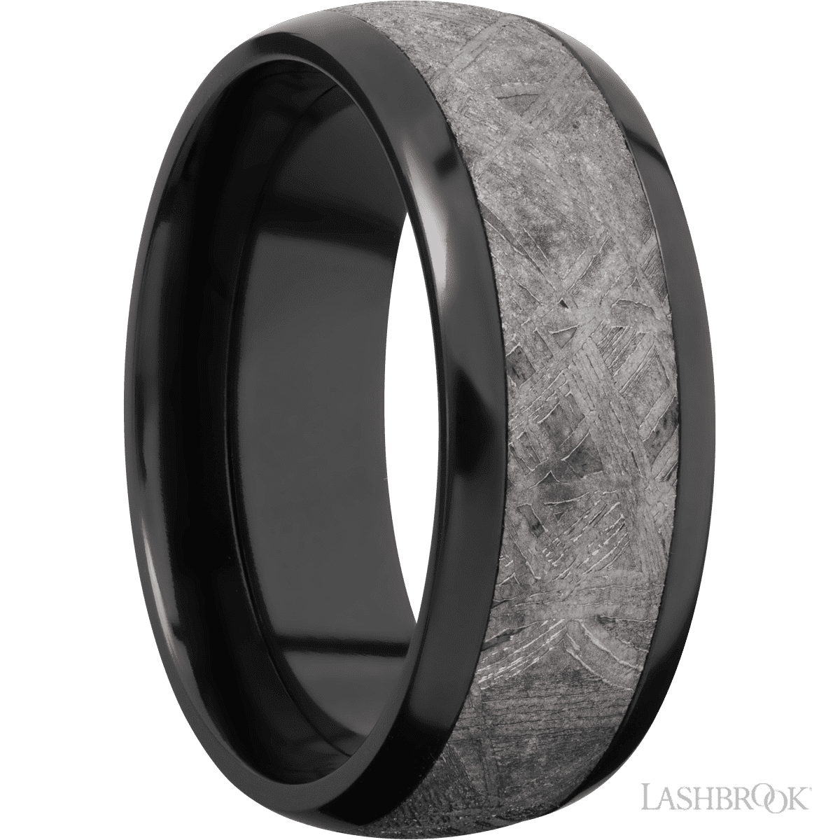 Lashbrook Wedding Ring For Him with Polish Finish and Meteorite Inlay - Diamonds By Rothschild