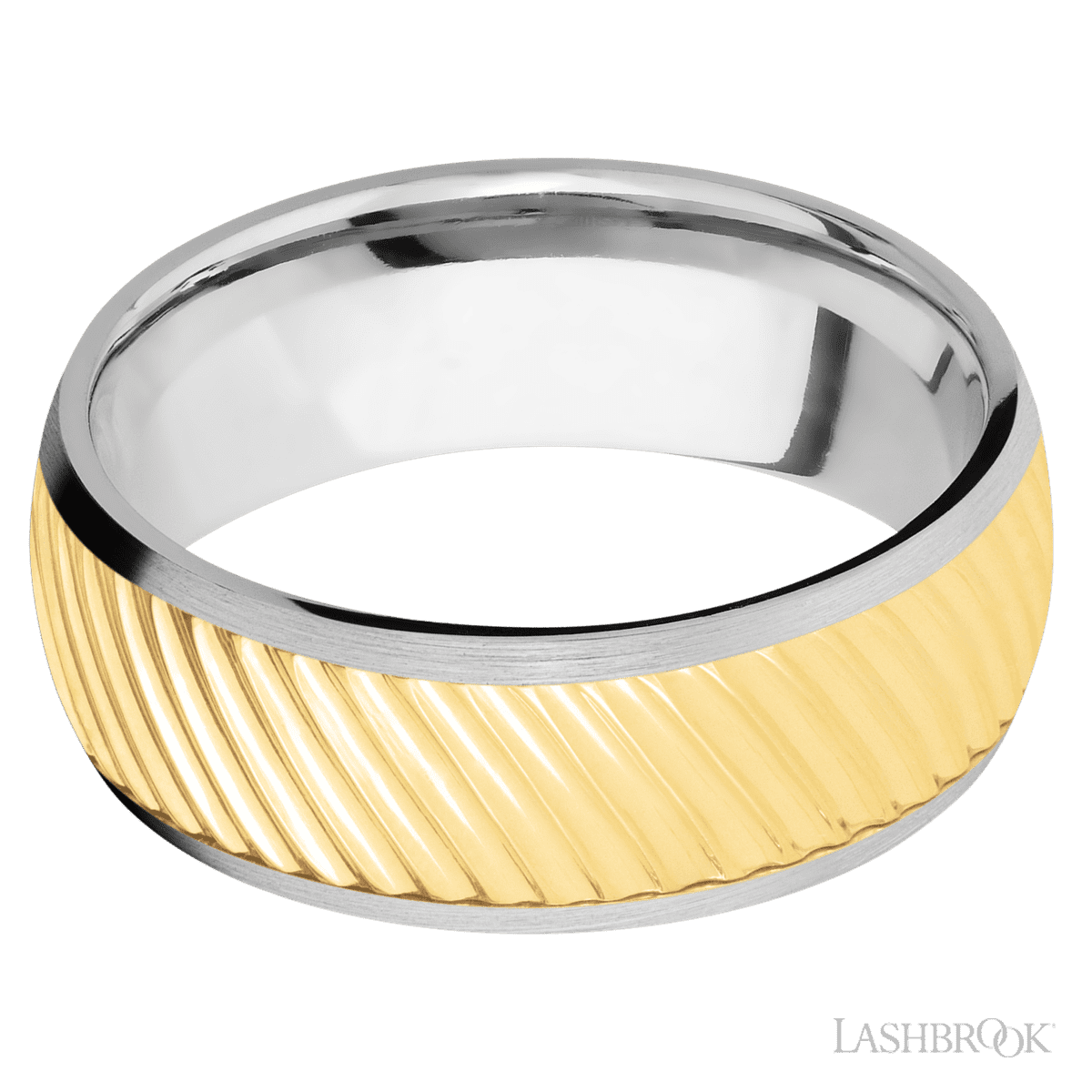 Lashbrook White Gold Male Wedding Band With Yellow Gold Ripple Pattern - Diamonds By Rothschild