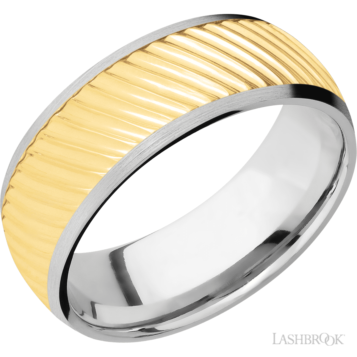 Lashbrook White Gold Male Wedding Band With Yellow Gold Ripple Pattern - Diamonds By Rothschild