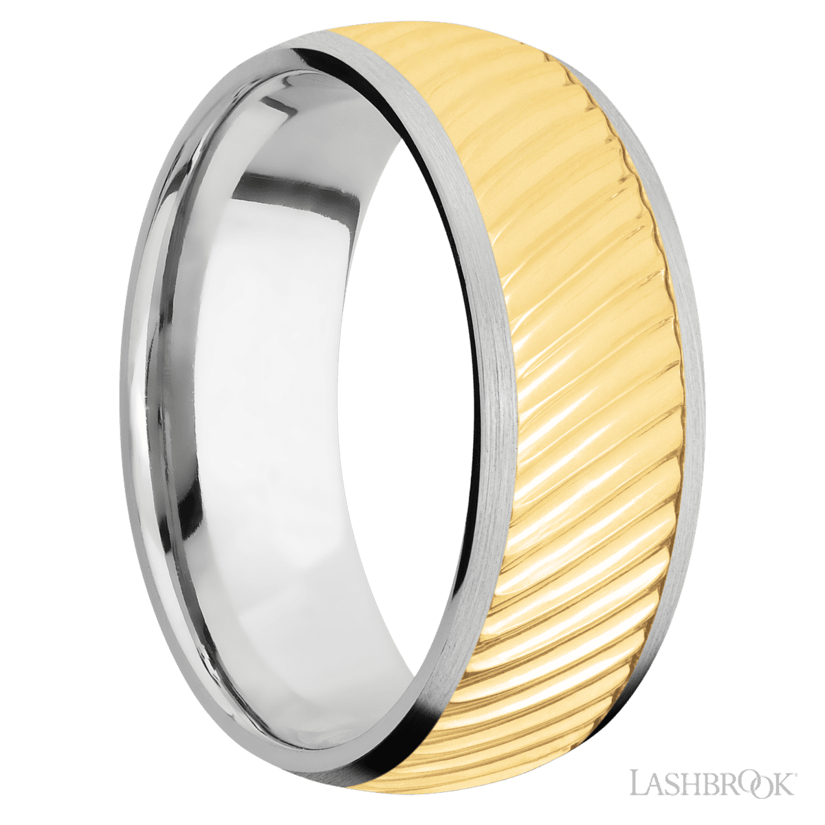 Lashbrook White Gold Male Wedding Band With Yellow Gold Ripple Pattern - Diamonds By Rothschild