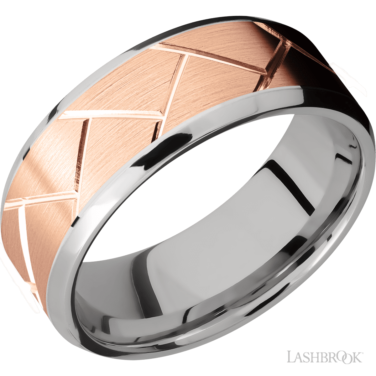 Lashbrook White Gold Men's Wedding Band With Rose Gold Weave Pattern - Diamonds By Rothschild