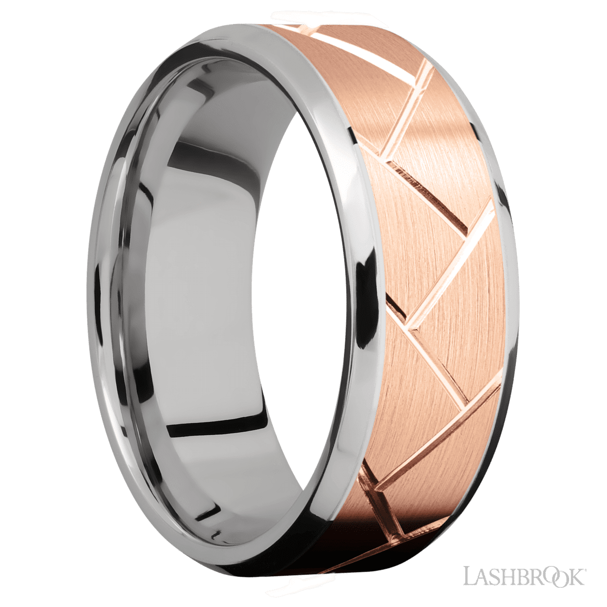 Lashbrook White Gold Men's Wedding Band With Rose Gold Weave Pattern - Diamonds By Rothschild