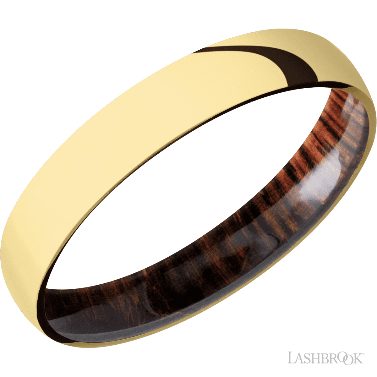 Lashbrook Yellow Gold Male Marriage Band with Polish Finish & Cocobolo - Diamonds By Rothschild