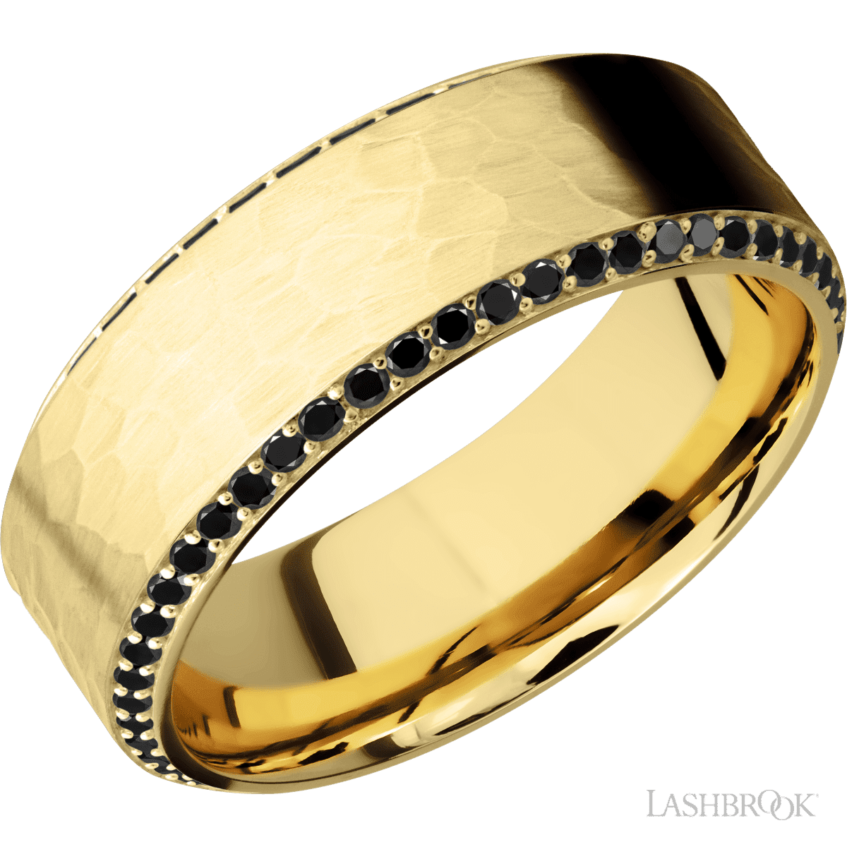 Lashbrook Yellow Gold Male Wedding Ring With Beaded Black Diamonds - Diamonds By Rothschild