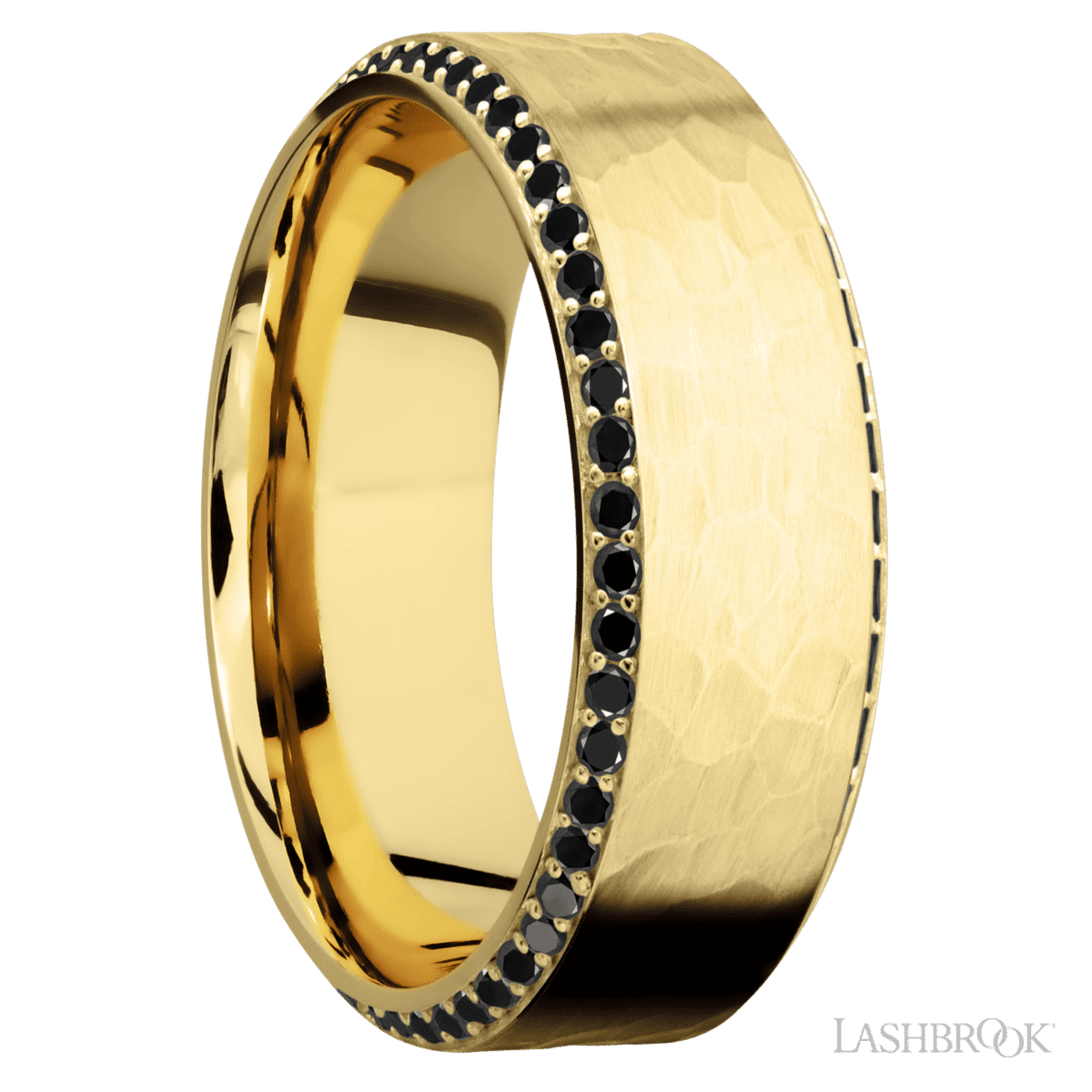 Lashbrook Yellow Gold Male Wedding Ring With Beaded Black Diamonds - Diamonds By Rothschild