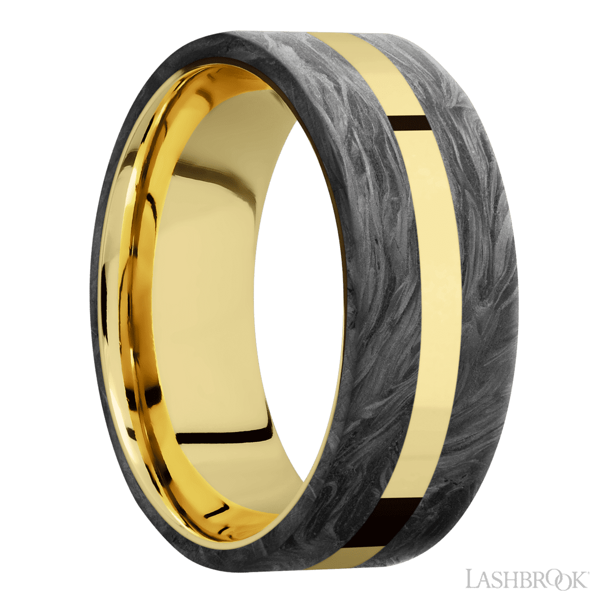 Lashbrook Yellow Gold Male Wedding Ring with Forged Carbon Fiber Inlay - Diamonds By Rothschild