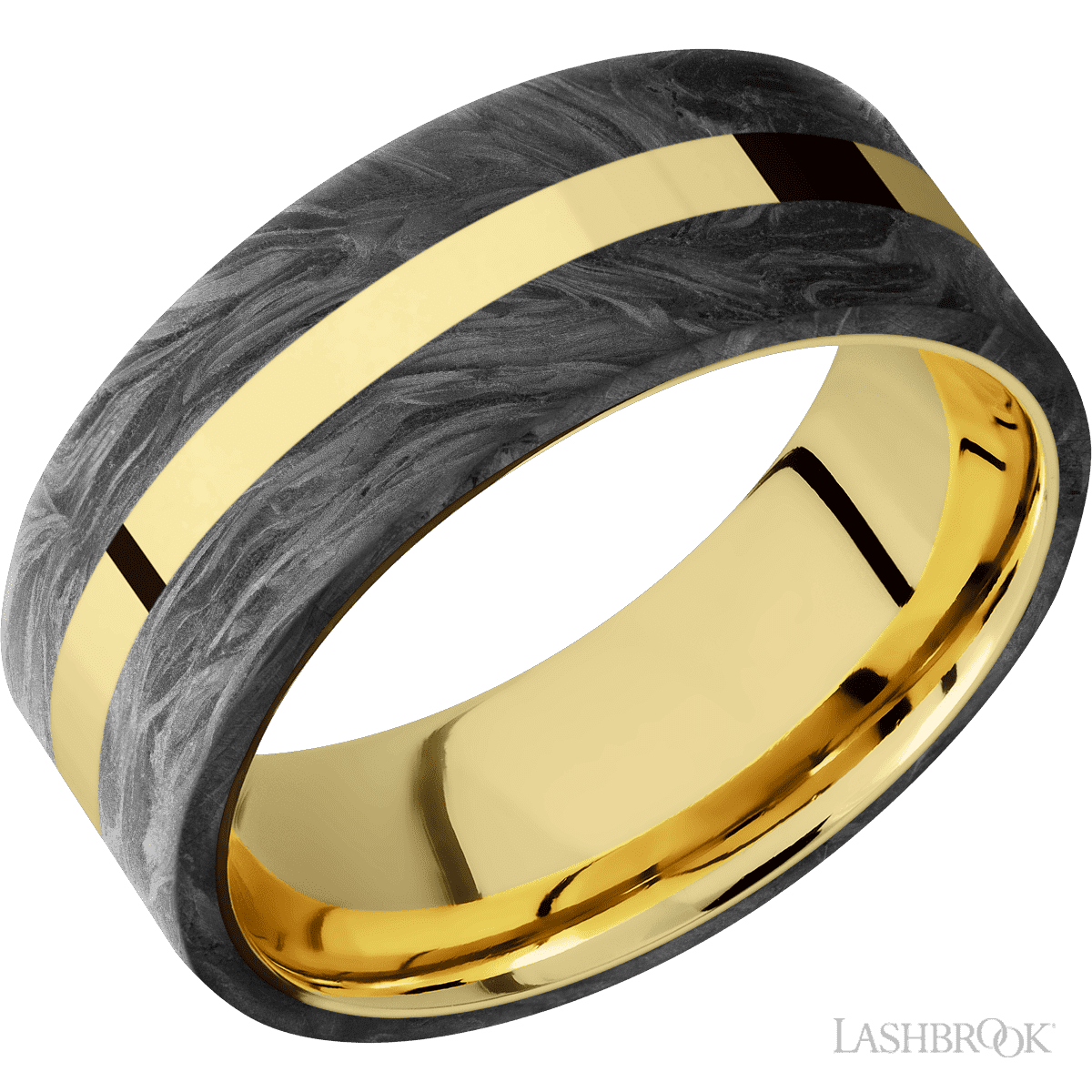 Lashbrook Yellow Gold Male Wedding Ring with Forged Carbon Fiber Inlay - Diamonds By Rothschild