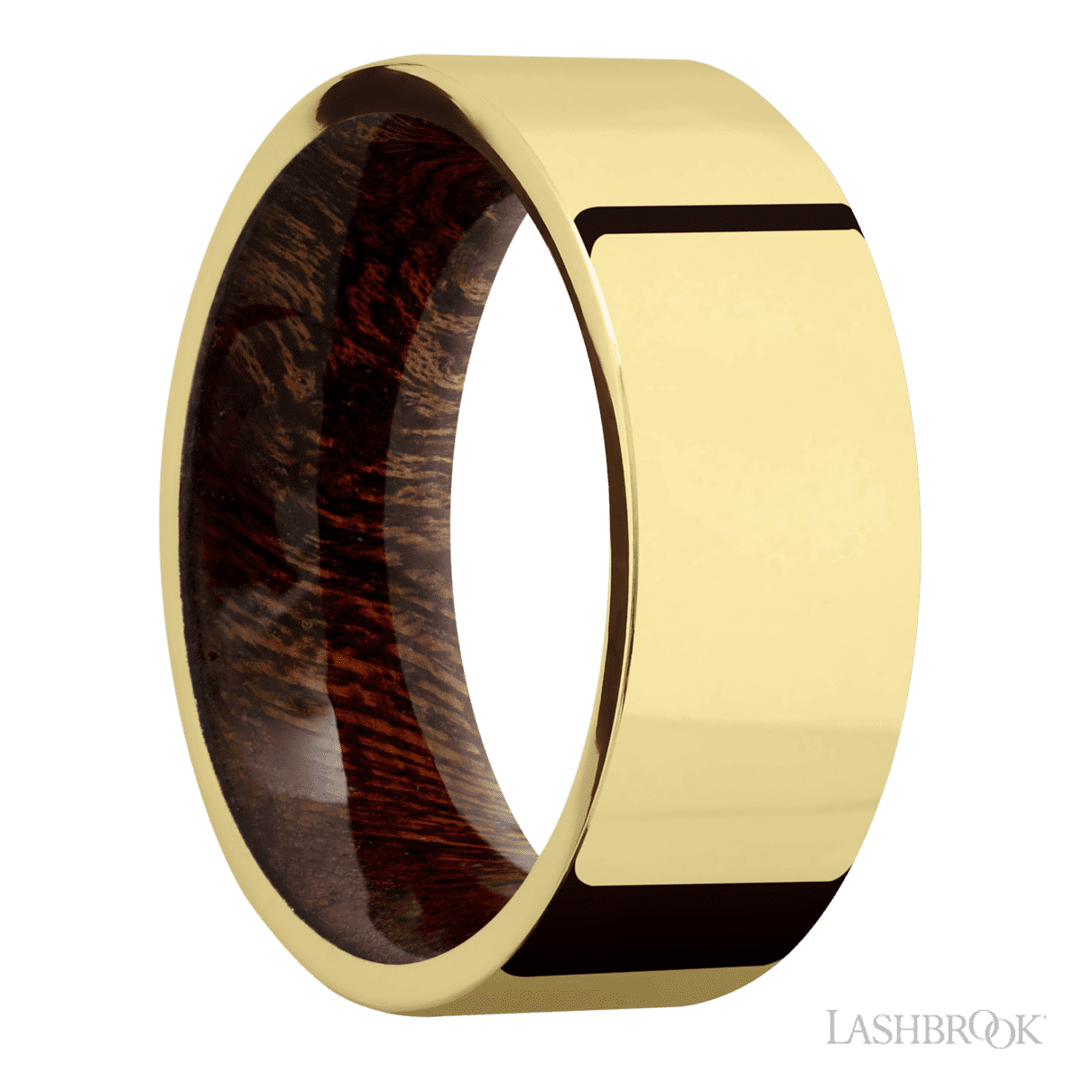 Lashbrook Yellow Gold Men's Wedding Ring With Polish Finish & Sapele - Diamonds By Rothschild