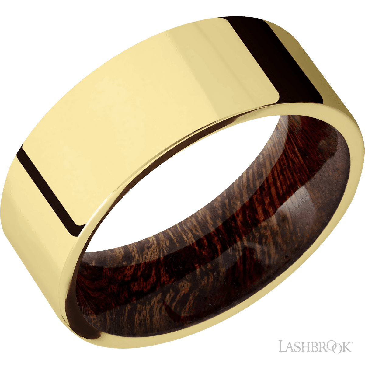 Lashbrook Yellow Gold Men's Wedding Ring With Polish Finish & Sapele - Diamonds By Rothschild