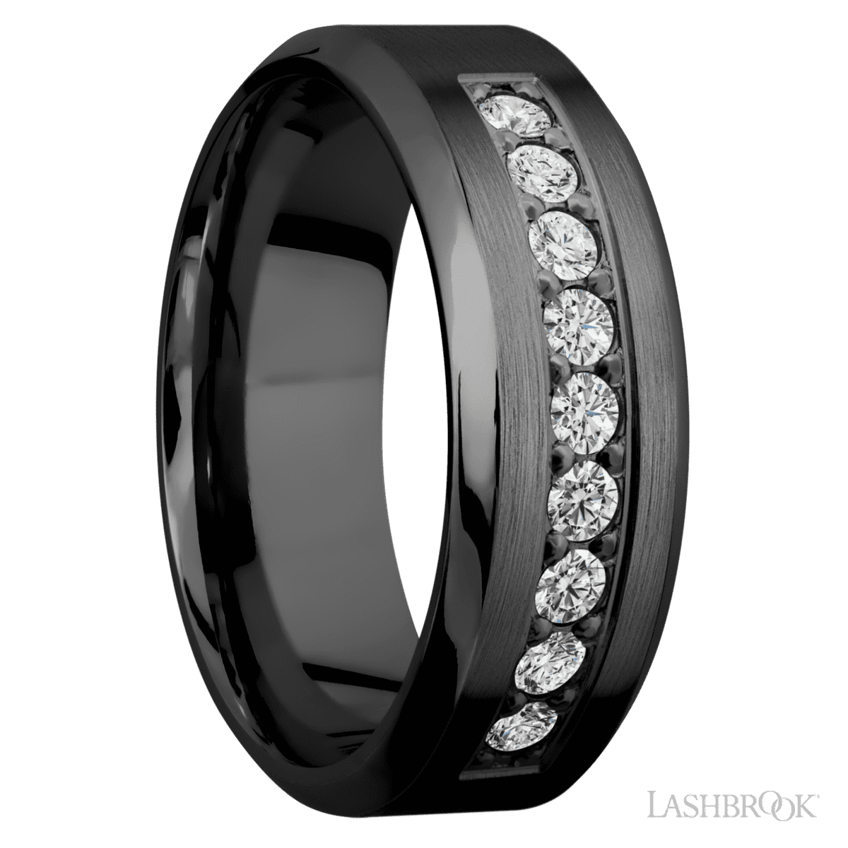 Lashbrook Zirconium Male Marriage Band with Beaded Diamonds - Diamonds By Rothschild