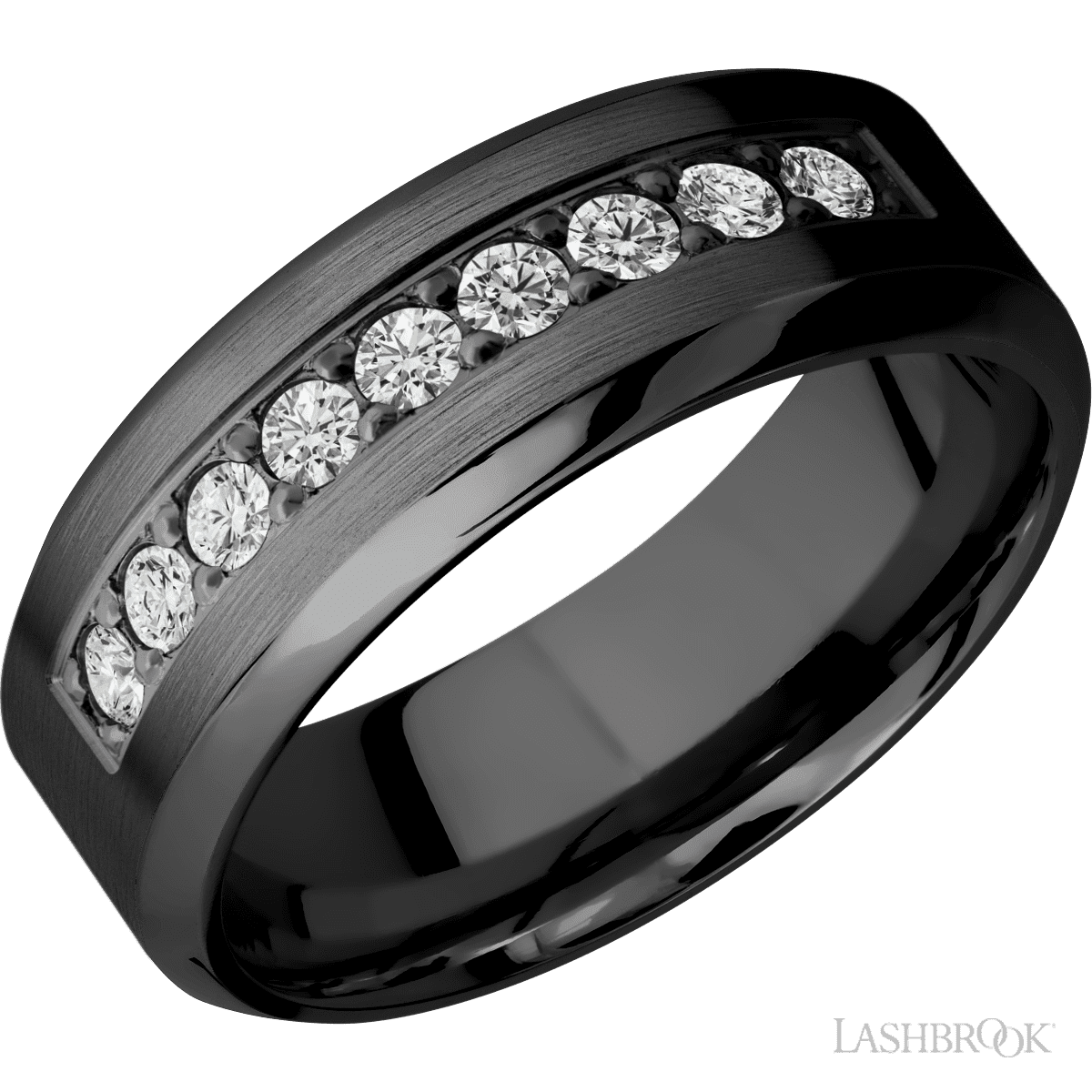 Lashbrook Zirconium Male Marriage Band with Beaded Diamonds - Diamonds By Rothschild