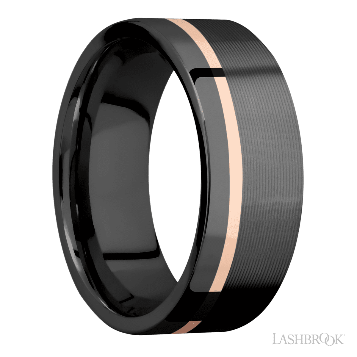 Lashbrook Zirconium Men's Wedding Band with Rock Finish & Rose Gold - Diamonds By Rothschild