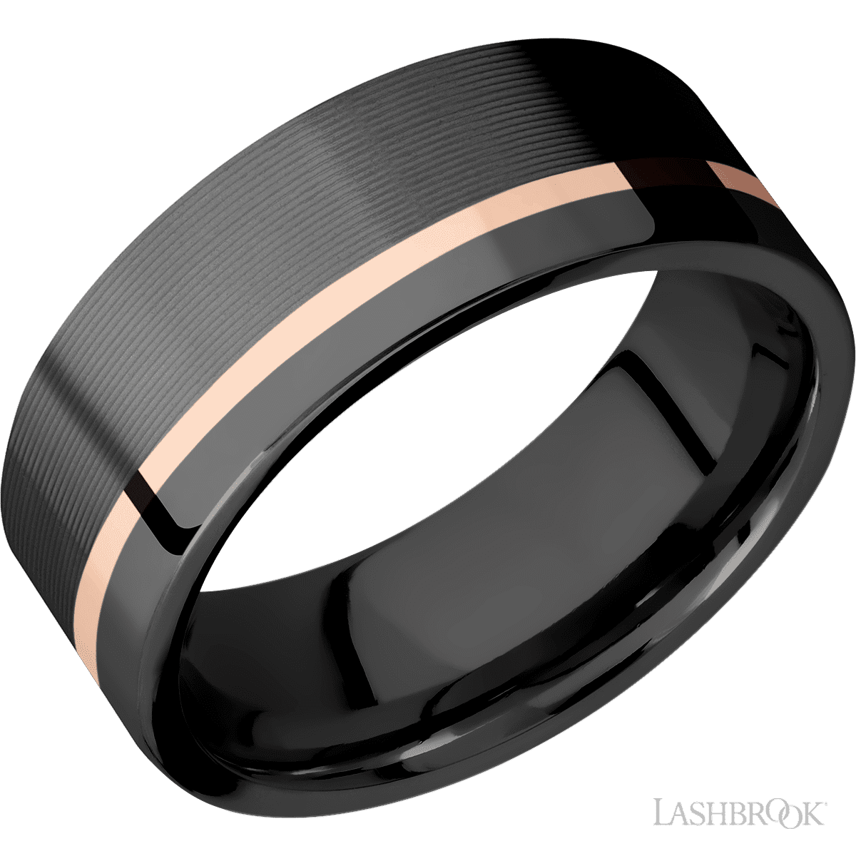 Lashbrook Zirconium Men's Wedding Band with Rock Finish & Rose Gold - Diamonds By Rothschild
