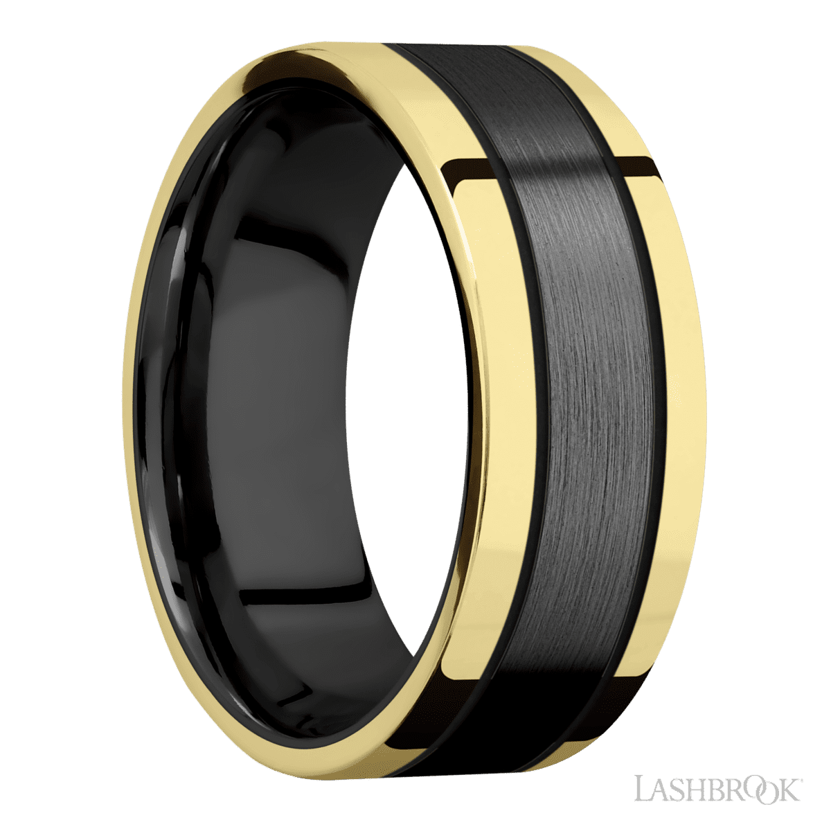 Lashbrook Zirconium Men's Wedding Ring With 14K Yellow Gold Inlay - Diamonds By Rothschild