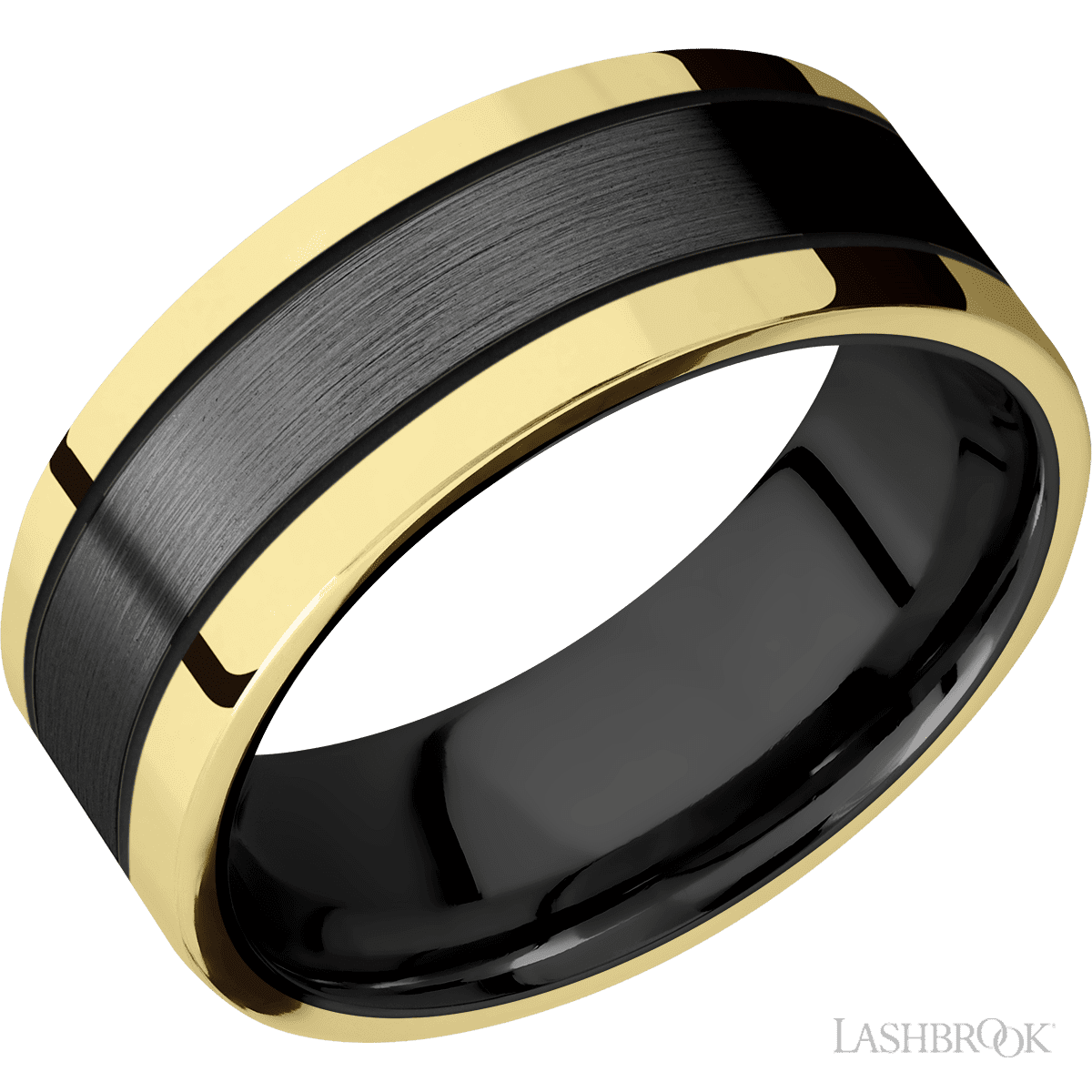 Lashbrook Zirconium Men's Wedding Ring With 14K Yellow Gold Inlay - Diamonds By Rothschild