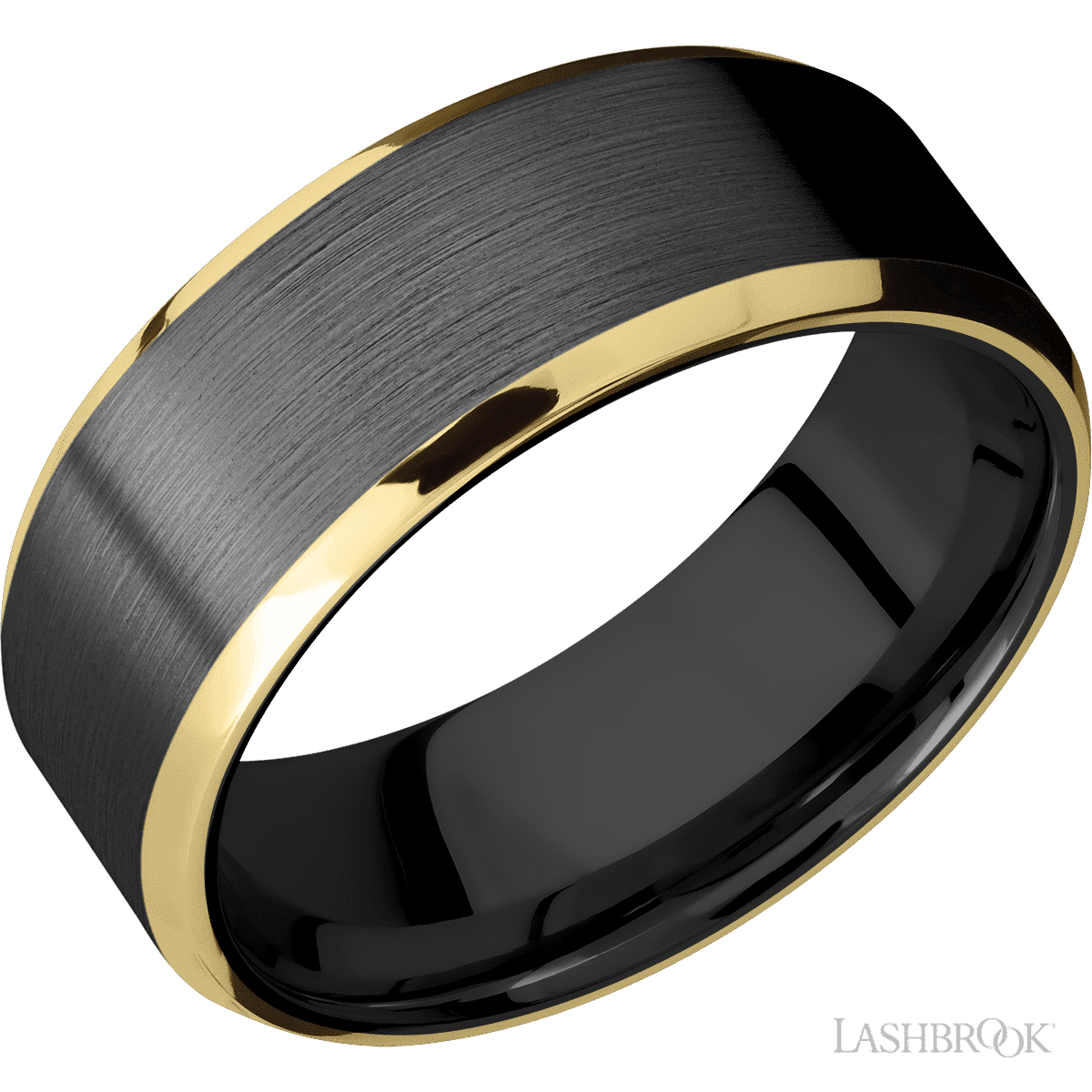 Lashbrook Zirconium Wedding Ring For Him with 14K Yellow Gold Inlay - Diamonds By Rothschild