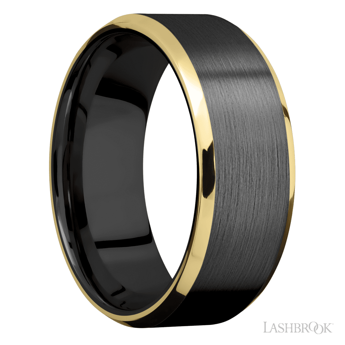 Lashbrook Zirconium Wedding Ring For Him with 14K Yellow Gold Inlay - Diamonds By Rothschild