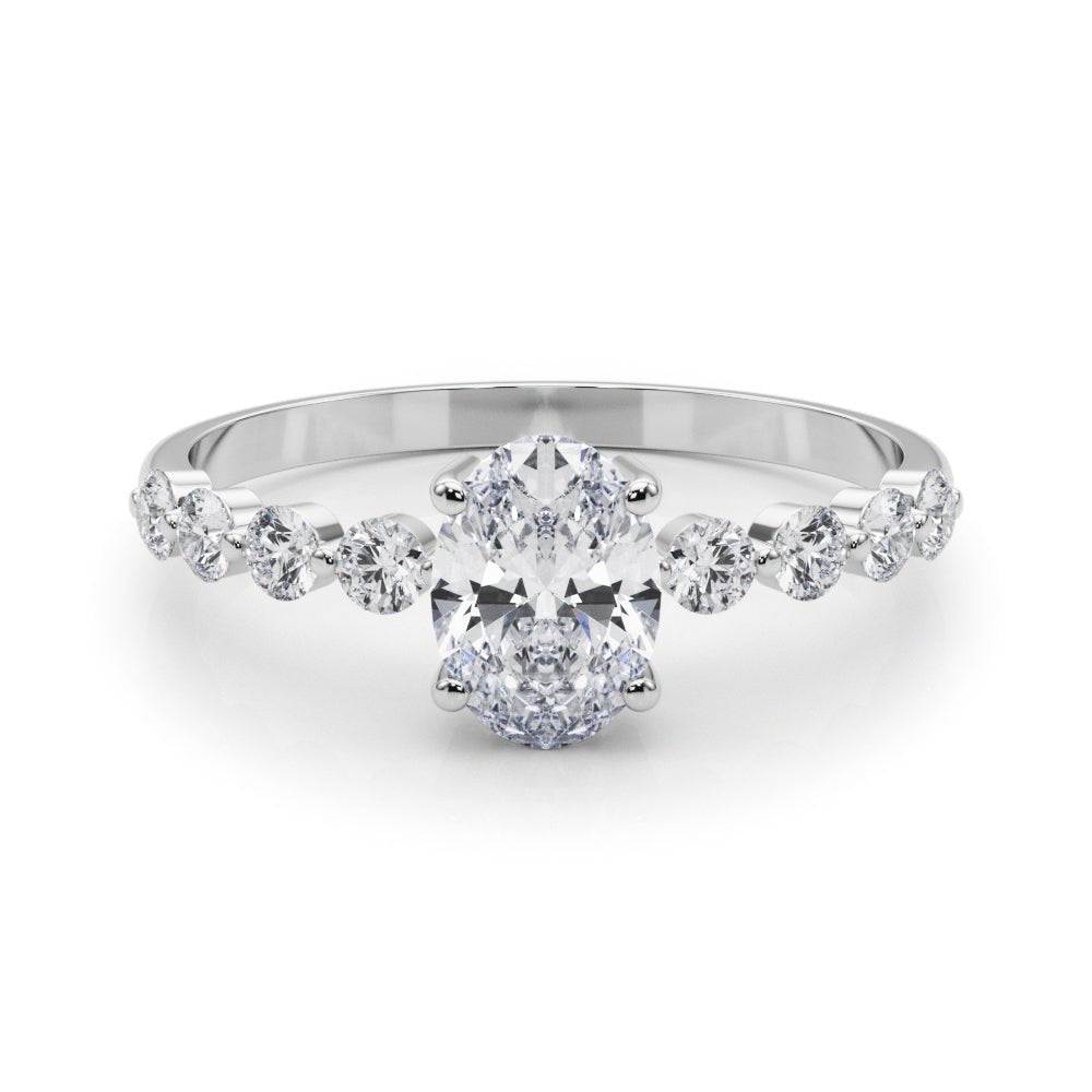 Oval Center Ring with Smaller Round Stones Along the Shank - Diamonds By Rothschild