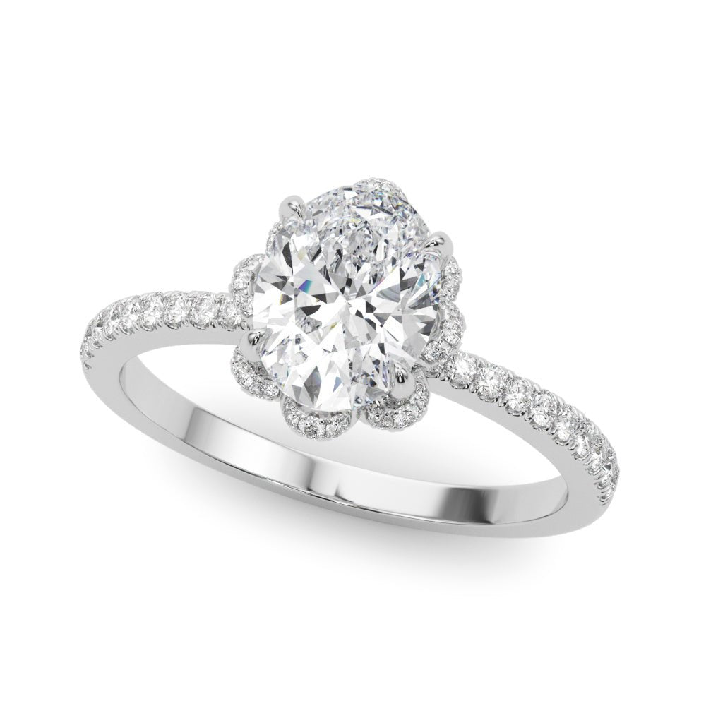 Oval Floral Halo Pavé Engagement Ring - Diamonds By Rothschild